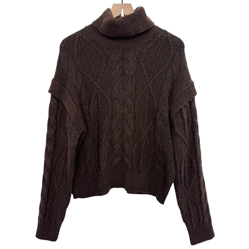 Elie Tahari Chocolate Heather Brown Cable Knit Turtleneck Sweater Size Large New